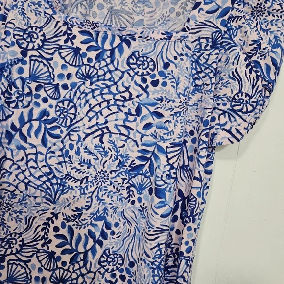 Lilly Pulitzer Haydn Mini Dress Short Puff Sleeve Blue Oceanscape Print Pink - Picture 3 of 8